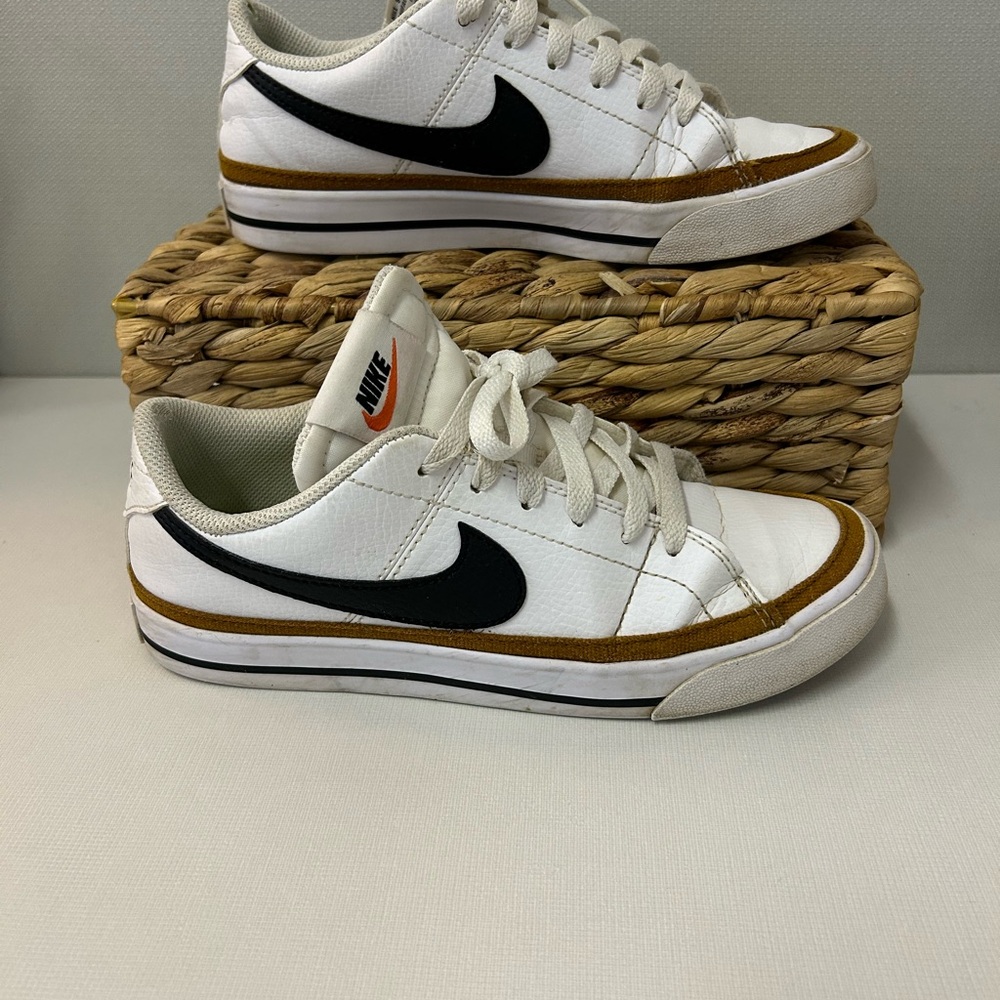 Nike Women's White and Black Sneakers with Brown Trim